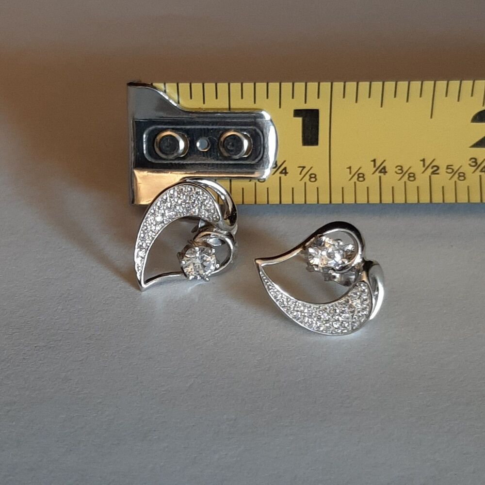 NEW Sterling Silver 925 Micro Pave Cubic Zirconia Studs Awesome Earrings Italy - Picture 2 of 7